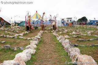 A stone labyrinth laid out on the grass at Big Green Gathering 2007. Burrington, Cheddar, Great Britain. © 2007 Photographicon
