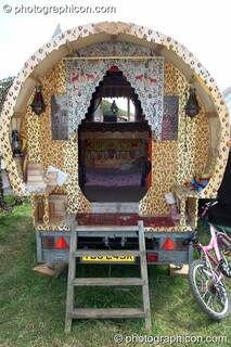 A highly decorated gypsy-style caravan at Big Green Gathering 2007. Burrington, Cheddar, Great Britain. © 2007 Photographicon