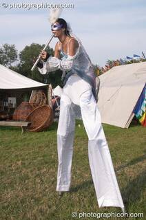 The stilted piper of Avalon in the Green Futures field at Glastonbury Festival 2005. Pilton, Great Britain. © 2005 Photographicon