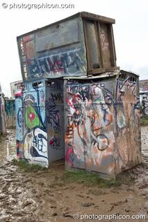 Bog Henge - a stack of burried plastic toilets - in the Kings Meadow at Glastonbury Festival 2007. Pilton, United Kingdom. © 2007 Photographicon