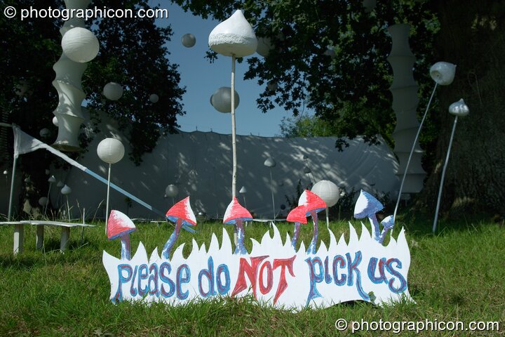 Decor outside the idSpiral cafe at the Turaya Gathering 2004. Wimborne, Great Britain. © 2004 Photographicon