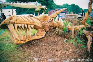 Dinosaur Park chainsaw sculpture by the Tree Pirates at Big Green Gathering 2003. Cheddar, Great Britain. © 2003 Photographicon