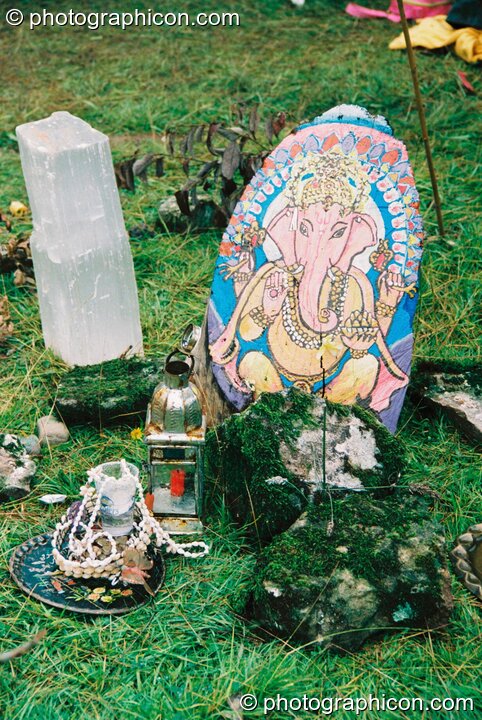 A small shrine at Big Green Gathering 2003. Cheddar, Great Britain. © 2003 Photographicon