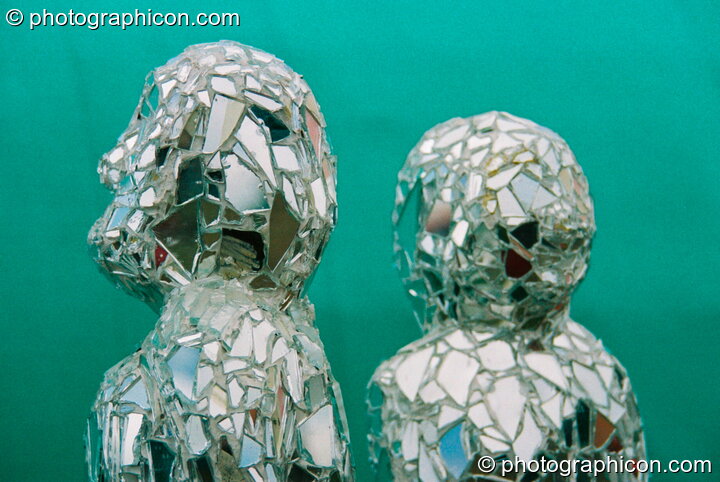 Small sculpture of mirror tiles at Big Green Gathering 2003. Cheddar, Great Britain. © 2003 Photographicon