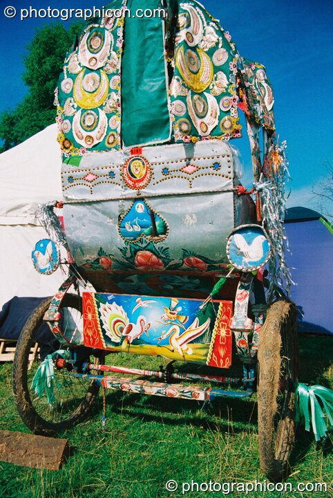 Colourfully pained rickshaw at Big Green Gathering 2003. Cheddar, Great Britain. © 2003 Photographicon
