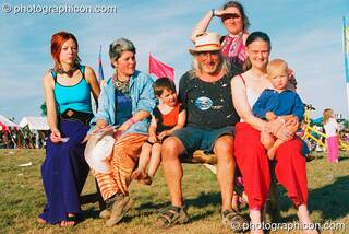 Friends and family pose for photo at Big Green Gathering 2003. Cheddar, Great Britain. © 2003 Photographicon