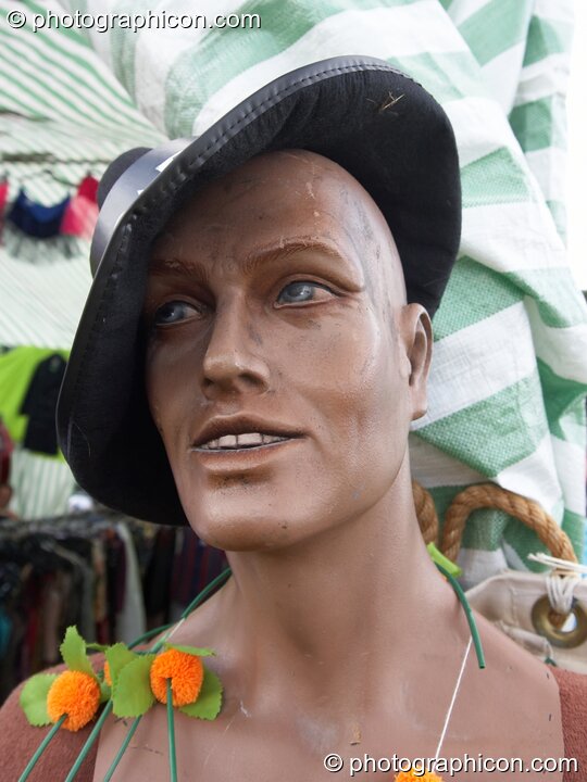 A shop dummy wearing a hat at Big Green Gathering 2005. Burrington, Cheddar, Great Britain. © 2005 Photographicon