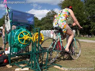 Pedal powered washing machine at Big Green Gathering 2005. Burrington, Cheddar, Great Britain. © 2005 Photographicon