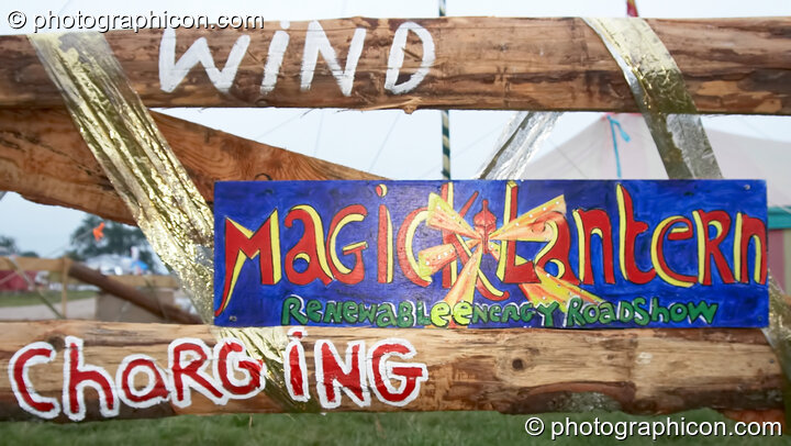 A wind powered phone charging stall in the Green Crafts field at Big Green Gathering 2006. Burrington, Cheddar, Great Britain. © 2006 Photographicon
