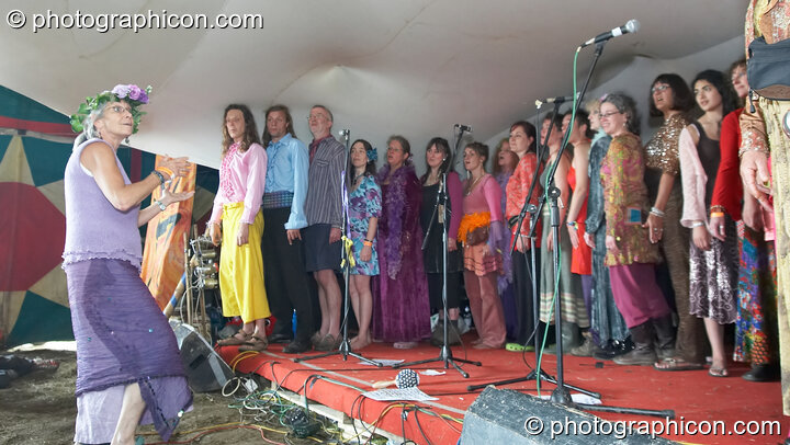 The Avalon State Choir perform on the Small World Stage at Big Green Gathering 2007. Burrington, Cheddar, Great Britain. © 2007 Photographicon