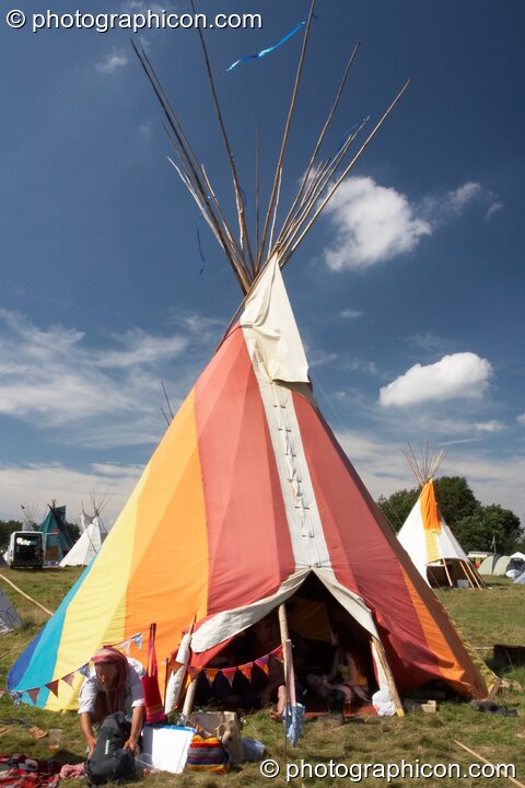 A tipi made and painted by Zac at Big Green Gathering 2007. Burrington, Cheddar, Great Britain. © 2007 Photographicon