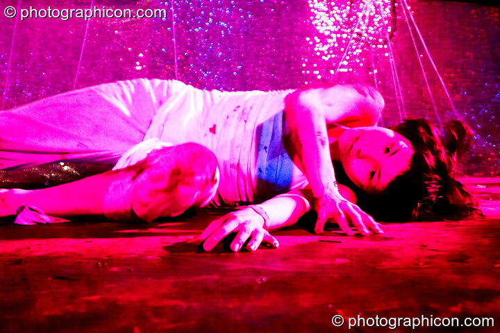 Saraspheric (Sara Popowa) performs a Butoh dance piece on the IDspiral Stage at Glade Festival 2007. Aldermaston, Great Britain. © 2007 Photographicon