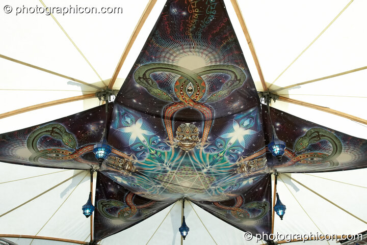 Artwork hanging in the Nectar Temple at Glade Festival 2007. Aldermaston, Great Britain. © 2007 Photographicon