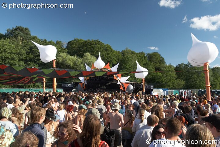 People dancing outside the Origin Stage at Glade Festival 2007. Aldermaston, Great Britain. © 2007 Photographicon