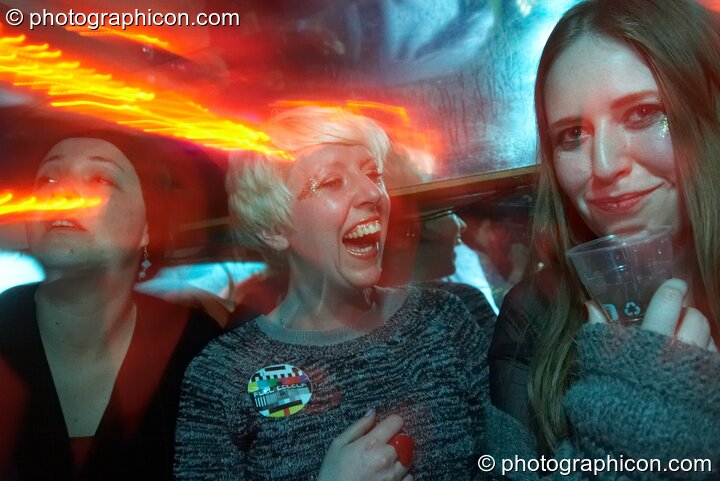 A group of women 'avin a laugh in the Boom Bus at Glade Festival 2011. King's Lynn, Great Britain. © 2011 Photographicon