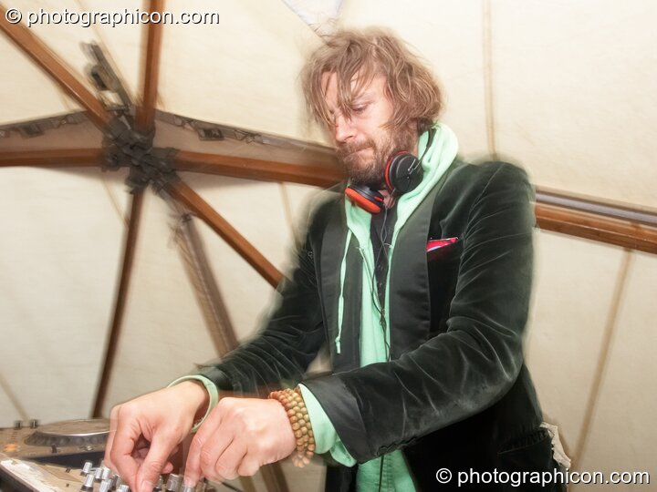 A DJ on the inSpiral Stage at Glade Festival 2011. King's Lynn, Great Britain. © 2011 Photographicon