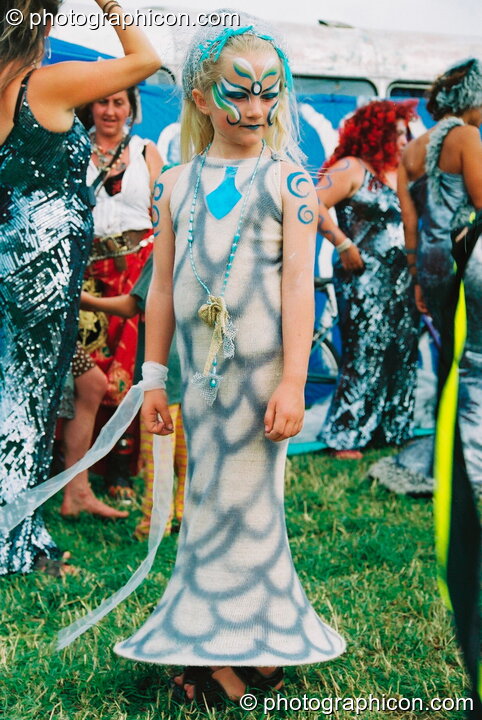 Girl in mermaid costume at Glastonbury Festival 2003. Pilton, Great Britain. © 2003 Photographicon