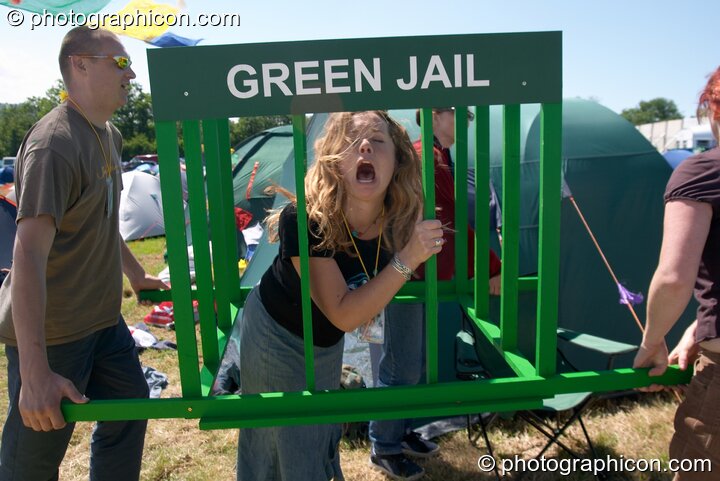 The Green Jail on tour with the Green Police at Glastonbury Festival 2004. Pilton, Great Britain. © 2004 Photographicon