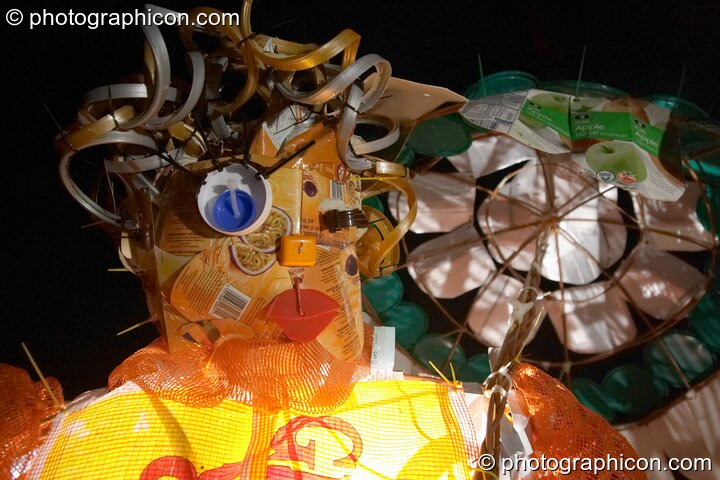 A sculpture made old drinks cartons and cans at Glastonbury Festival 2004. Pilton, Great Britain. © 2004 Photographicon
