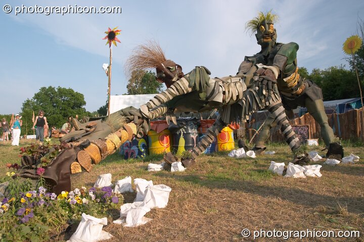 A sculpture made of old wellington boots by Wells Blue School in the Green Crafts field at Glastonbury Festival 2005. Pilton, Great Britain. © 2005 Photographicon