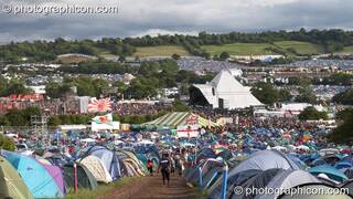 The pyramid stage surrounded by camping tents at Glastonbury Festival 2007. Pilton, United Kingdom. © 2007 Photographicon