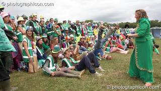 A group photo of Green Police outside their head quarters at Glastonbury Festival 2008. Pilton, Great Britain. © 2008 Photographicon