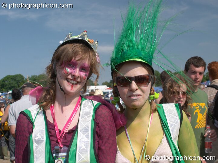Painted Green Police women at Glastonbury Festival 2005. Pilton, Great Britain. © 2005 Photographicon