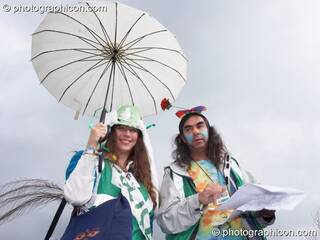 Portrait of Green Police officers Hanna and Martin in costume, with face painting by Simone &amp; Natalie Kay, at Glastonbury Festival 2007. Pilton, United Kingdom. © 2007 Photographicon