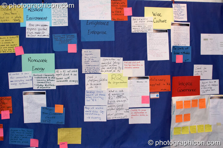 Project sheets on the harvesting board at the Renaissance2 Great Shift Gathering 2009. Perpignan, France. © 2009 Photographicon