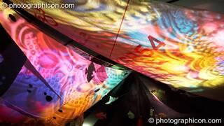Decor and coloured lighting in the Chillout Tent at Planet Bob's Offworld Festival 2007. Swindon, Great Britain. © 2007 Photographicon