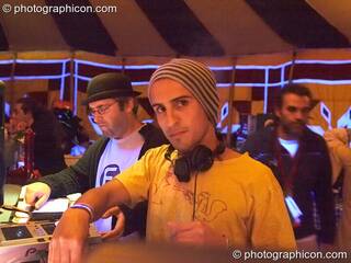 Nadi (Domo Records) and Bedouin (Domo Records) DJ in the Progressive Tent at Planet Bob's Offworld Festival 2007. Swindon, Great Britain. © 2007 Photographicon