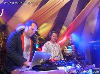 Stuart Warren Hill and Robin Brunson of Hexstatic perform on the Remix Stage at the Secret Garden Party 2007. Huntingdon, Great Britain. © 2007 Photographicon