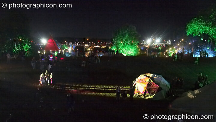View of the festival site by night from the top of The Tower at the Secret Garden Party 2007. Huntingdon, Great Britain. © 2007 Photographicon