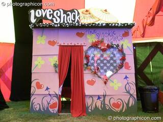 The Love Shack hut inside the Fish Seeks Bicycle tent at the Secret Garden Party 2008. Huntingdon, Great Britain. © 2008 Photographicon