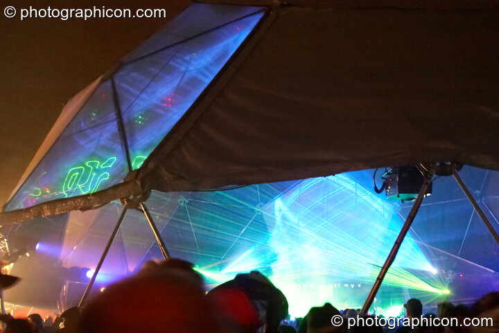 Visual projections by Vj-Air (Arran Rothwell-Eyre) using an Immersive Addict Show Controller in the Remix Tent at the Secret Garden Party 2010. Huntingdon, Great Britain. © 2010 Photographicon