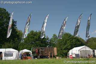 Flags decorating the site at the Turaya Gathering 2004. Wimborne, Great Britain. © 2004 Photographicon