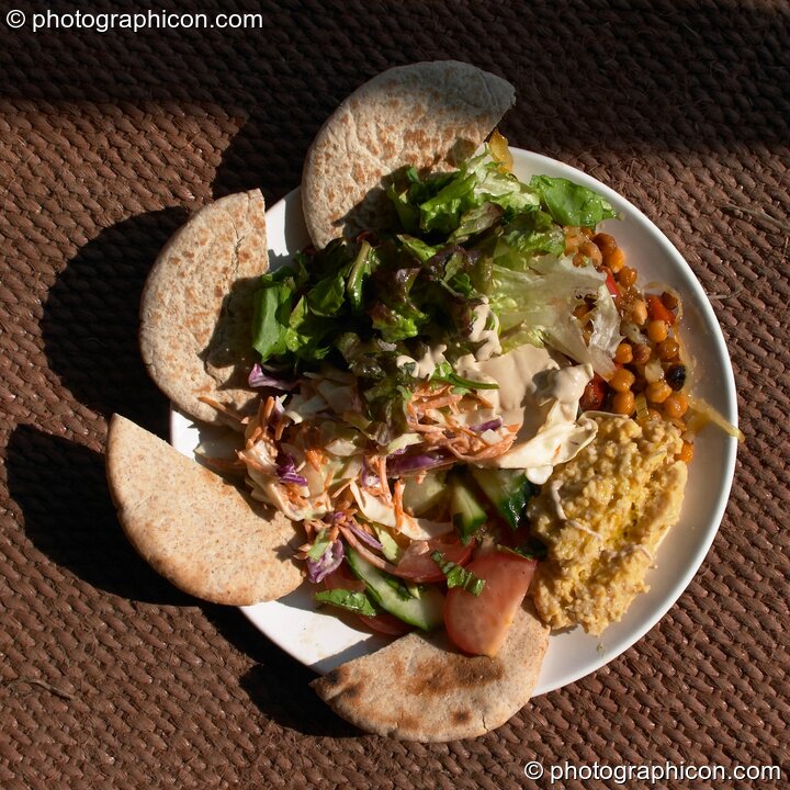 A plate of food from the Purple Penguin Cafe Turaya Gathering 2004. Wimborne, Great Britain. © 2004 Photographicon