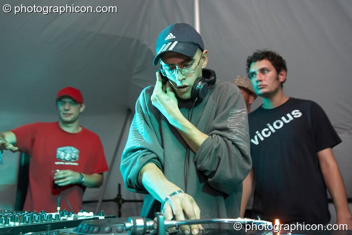Uncle Jimmy DJs on the Archangel^ stage at Waveform Project 2007. Kenton, Exeter, Great Britain. © 2007 Photographicon
