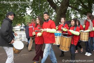 A youth Samba band parade around the site at Kingston Green Fair 2007. Kingston upon Thames, Great Britain. © 2007 Photographicon