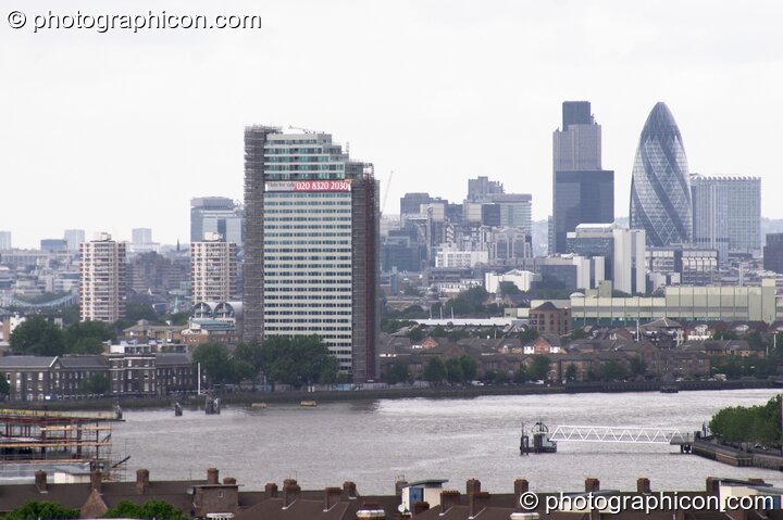 View of the 'Gherkin' &amp; Thames from Greenwich Park at the London Green Lifestyle Show 2005. Great Britain. © 2005 Photographicon