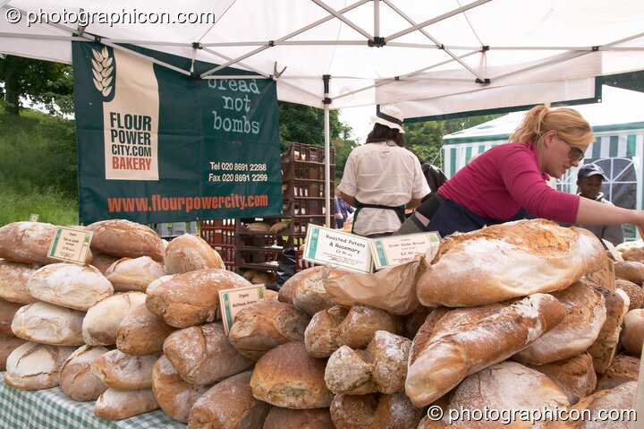 Bread for sale on a campaigning stall at the London Green Lifestyle Show 2005. Great Britain. © 2005 Photographicon