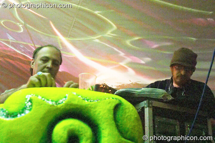 Youth &amp; Matt Black in the chillout tent at Wing Makers Solstice 2005. Launceston, Great Britain. © 2005 Photographicon