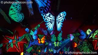 Butterfly decor in the Tribe of Frogs space at the Twisted Records Label Party. London, Great Britain. © 2006 Photographicon