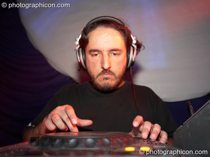 Psylent DJing in the Psychedelic Rollercoaster Room at Chrysalid. London, Great Britain. © 2006 Photographicon