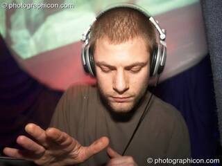Moonquake DJing in the Psychedelic Rollercoaster Room at Chrysalid. London, Great Britain. © 2006 Photographicon