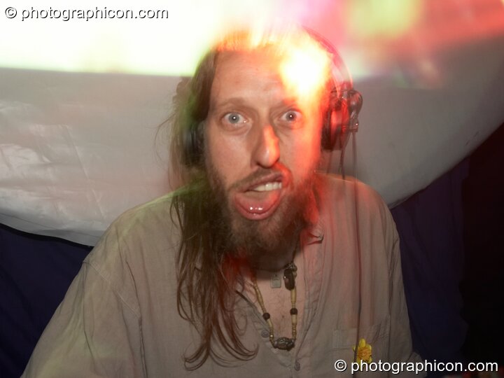 Beardy Weardy DJing in the Psychedelic Rollercoaster Room at Chrysalid. London, Great Britain. © 2006 Photographicon