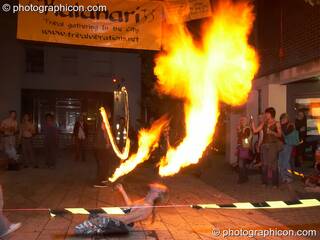 Fire performance by Jedi Jugglers outside the Kalahari party. London, Great Britain. © 2006 Photographicon