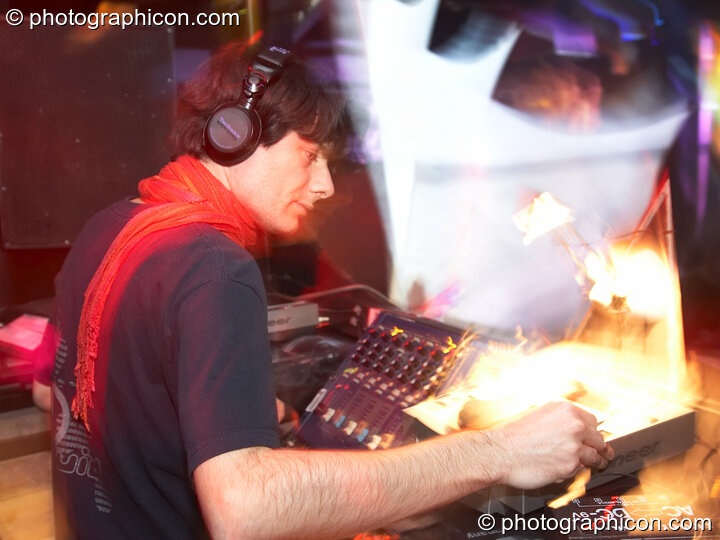 Tom Fu DJing in the Chill room at the Liquid Records party. London, Great Britain. © 2007 Photographicon
