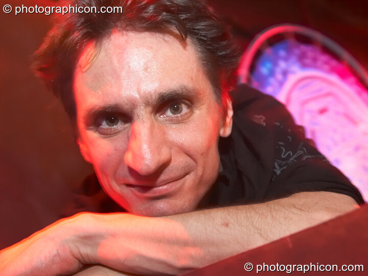Dominic in a rare portart of the artist without his camera at the Liquid Records party. London, Great Britain. © 2007 Photographicon