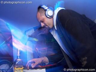 DJing on the Little Green Planet Stage at the Echo Festival. Overton, Great Britain. © 2007 Photographicon